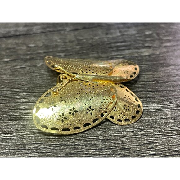 Vintage Gold Tone Filigree Butterfly Brooch Pendant Convertible Pin - Picture 3 of 7